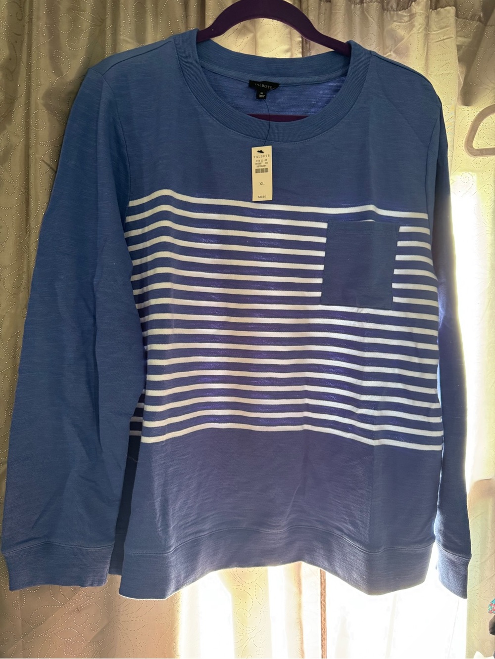 Talbots Blue and White Striped Crewneck Sweatshirt